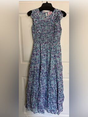 Banjanan Light Blue Maxi Dress with Purple & Pink Floral Print